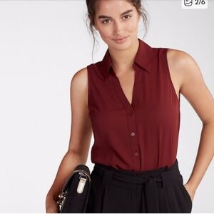 Express Sleeveless Portofino Shirt Blouse Top Size XS Dark Red Burgundy